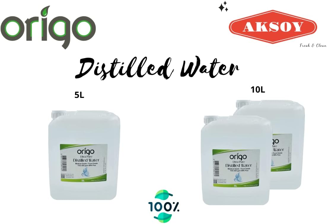 Origo Distilled Water - 100% Ultra Pure Water 5L | Advanced Purification Technology, Ultra Pure Water for Laboratory, Battery, Steam Iron, and General Everyday Use!