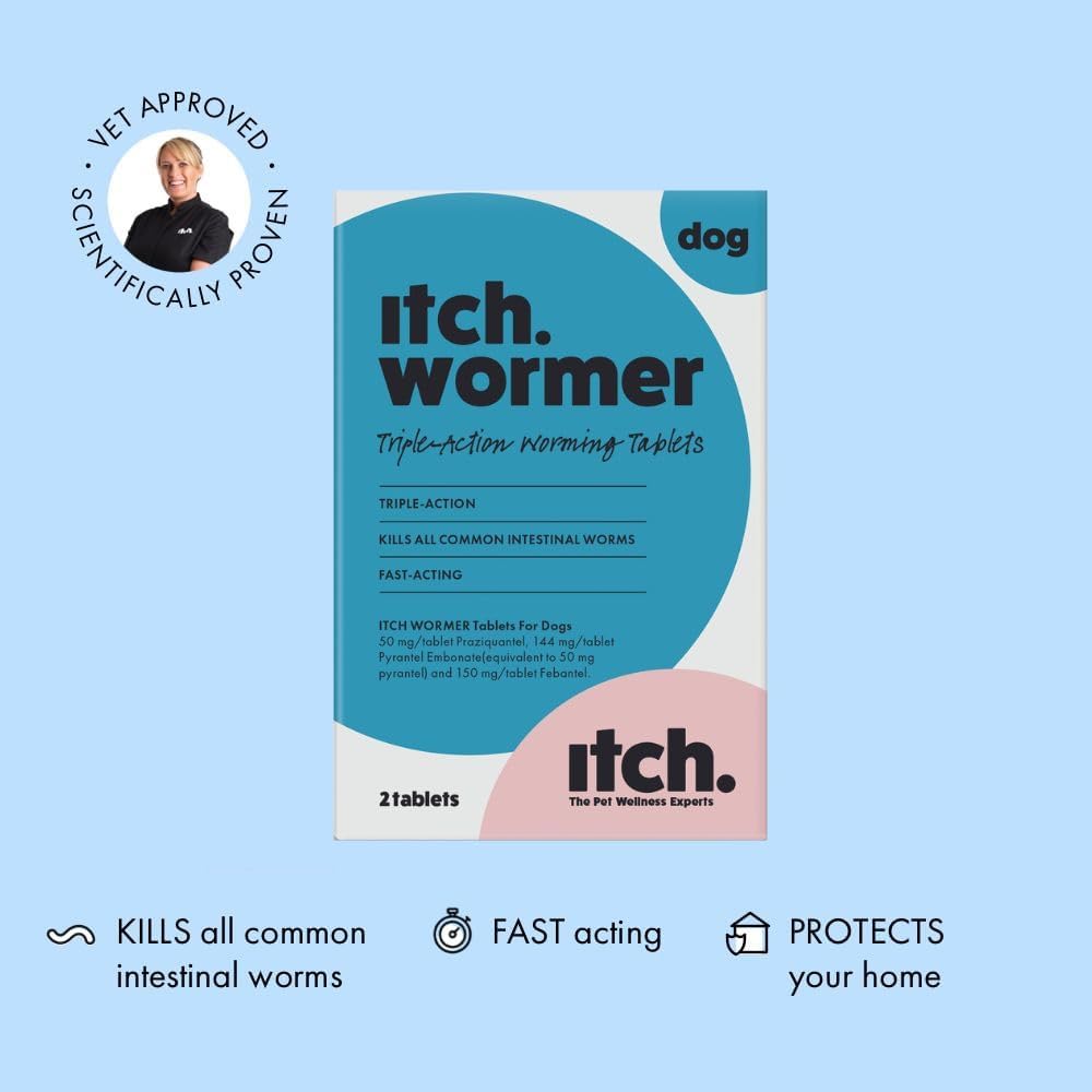 Itch | Worming Tablets for Dogs | 2 Pack | Treats Roundworms, Tapeworms, Hookworms and Whipworms | Kills Worm Larvae (packaging may vary)