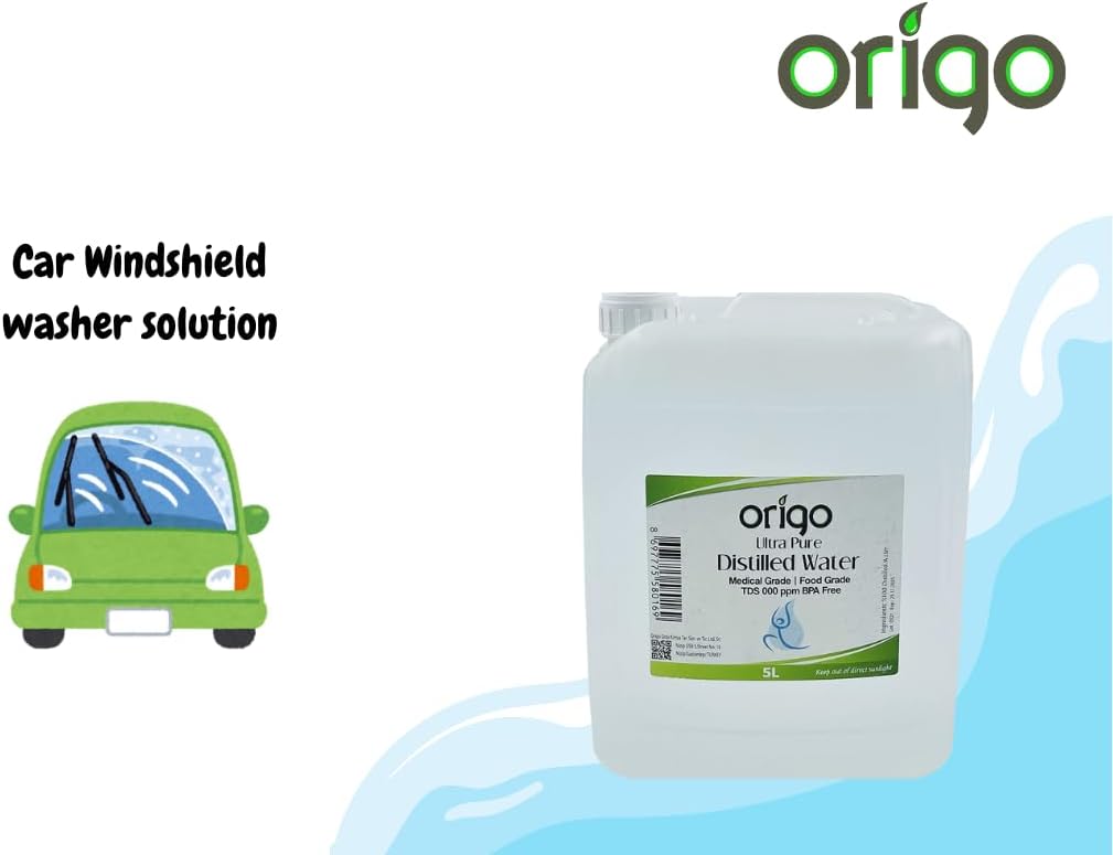 Origo Distilled Water - 100% Ultra Pure Water 5L | Advanced Purification Technology, Ultra Pure Water for Laboratory, Battery, Steam Iron, and General Everyday Use!