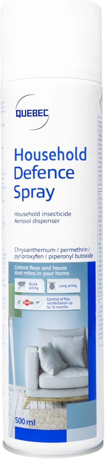 Quebec Household Flea Spray for The Home - Control of Fleas, Dust Mites – Home Gard Flea - Use on Carpets & Home Furniture - Active on Adult Fleas, Larvae & Eggs - 500ML