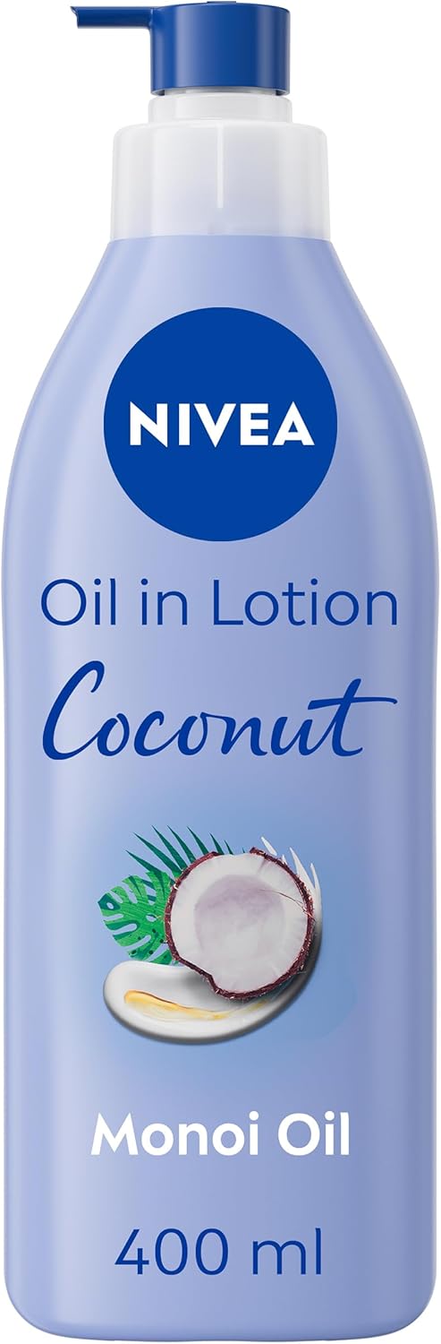 NIVEA Oil In Lotion Coconut & Monoi Oil (400ml), Replenishing Body Lotion with Tropical Coconut Scent & Powerful Monoi Oil, 48H Moisturising Cream, NIVEA Body Lotion