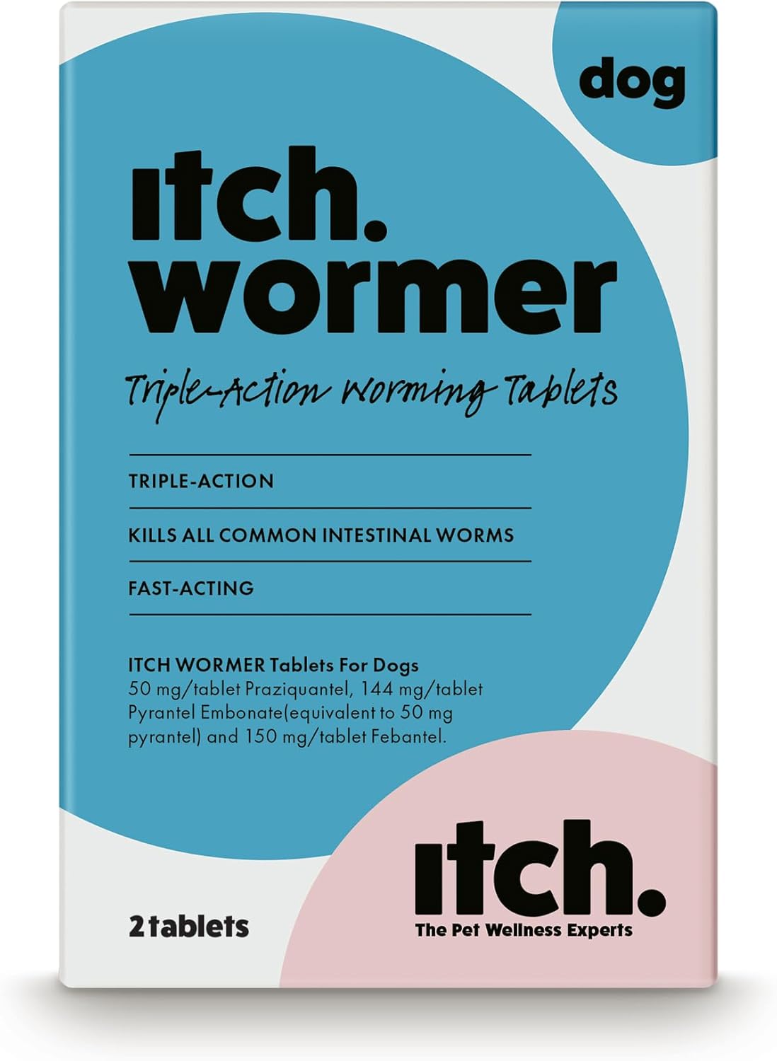 Itch | Worming Tablets for Dogs | 2 Pack | Treats Roundworms, Tapeworms, Hookworms and Whipworms | Kills Worm Larvae (packaging may vary)