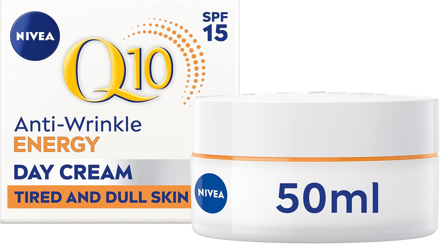 NIVEA Q10 Anti-Wrinkle Energy Radiance Boost Day Cream SPF 15 (50ml), Fast absorbing Anti-Wrinkle Moisturiser with Vitamin C, Day Cream for immediately refreshed and healthy glowing skin