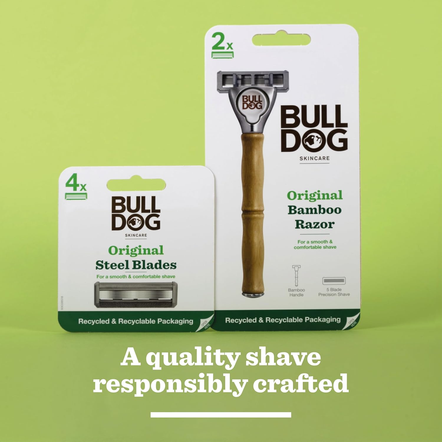 Bulldog Skincare Original Men's Razor Refills, With 5 Tempered Steel Blades on Each of the Four Refill Blades, Works With All Bulldog Reusable Razor Handles, 4 Pack