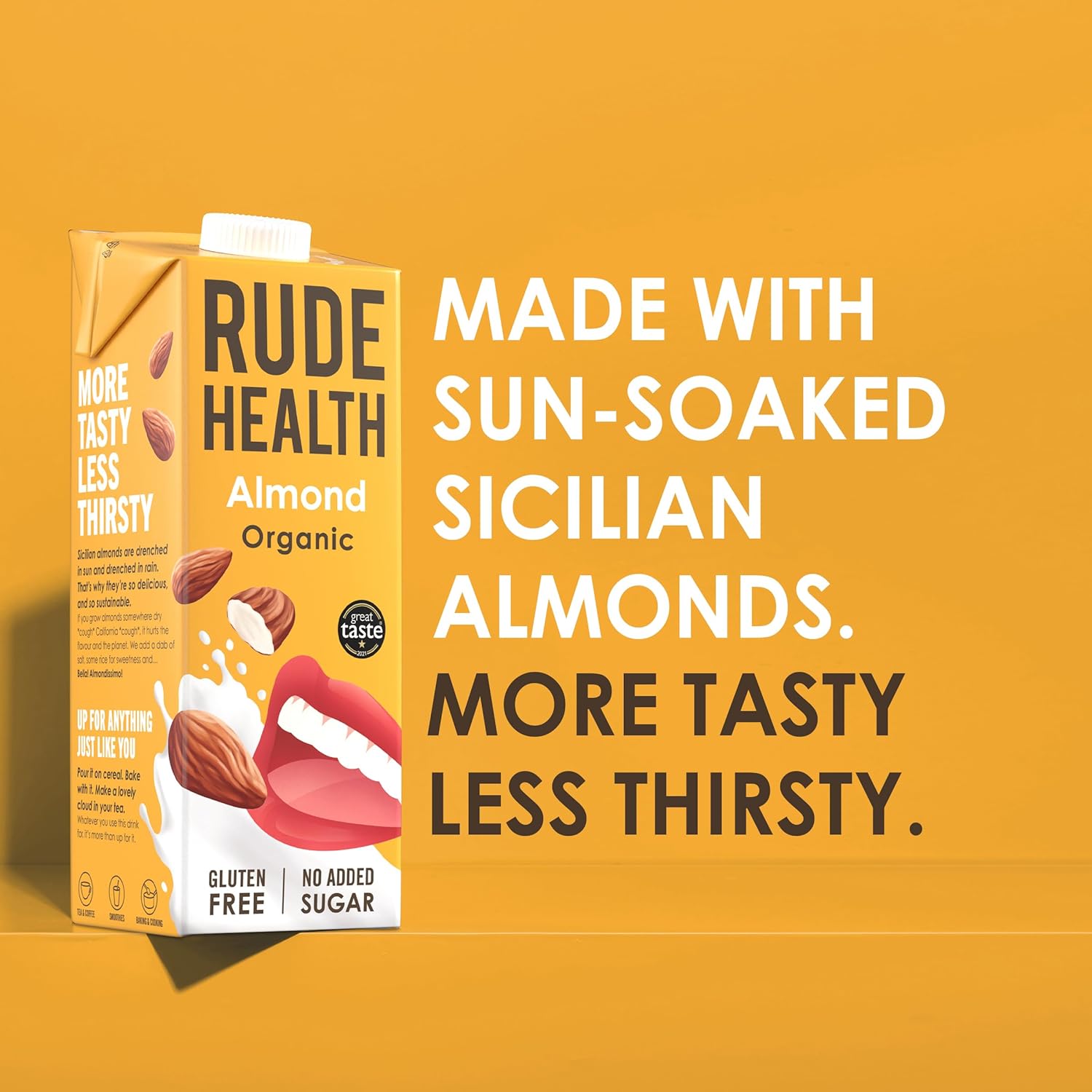 Rude Health 6 x 1 Litre Organic Almond Dairy-Alt Milk, 100% Natural Organic Drink, Lactose Free, Dairy Free & Gluten-Free, No Added Sugar, Award-Winning, Healthy & Vegan, 100% Recyclable Packaging