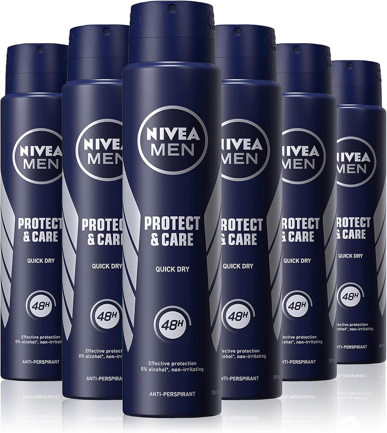 NIVEA MEN Protect & Care - Anti-Perspirant Deodorant Spray - Non-Irritating Men's Deodorant - 48h Protection - Quick Dry Formula - 0% Ethyl Alcohol - All Skin Types - Pack 250 ml x 6