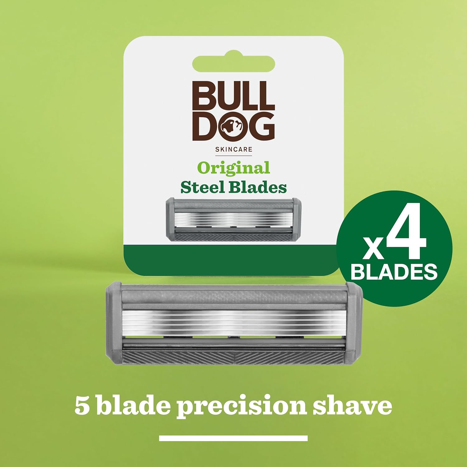 Bulldog Skincare Original Men's Razor Refills, With 5 Tempered Steel Blades on Each of the Four Refill Blades, Works With All Bulldog Reusable Razor Handles, 4 Pack