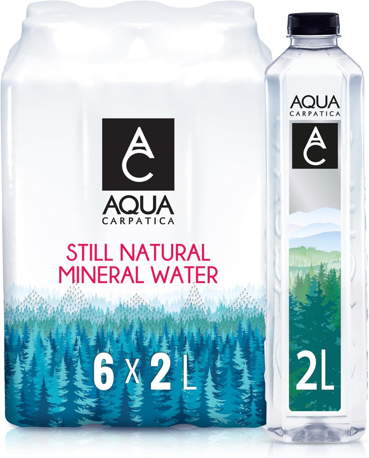 AQUA Carpatica 2L x 6 Pure Natural Still Mineral Water - 6-Pack Bottled Water, Virtually Nitrate Free, Low Sodium, Naturally Alkaline, Natural Electrolytes, Premium Multipack 100% Recyclable