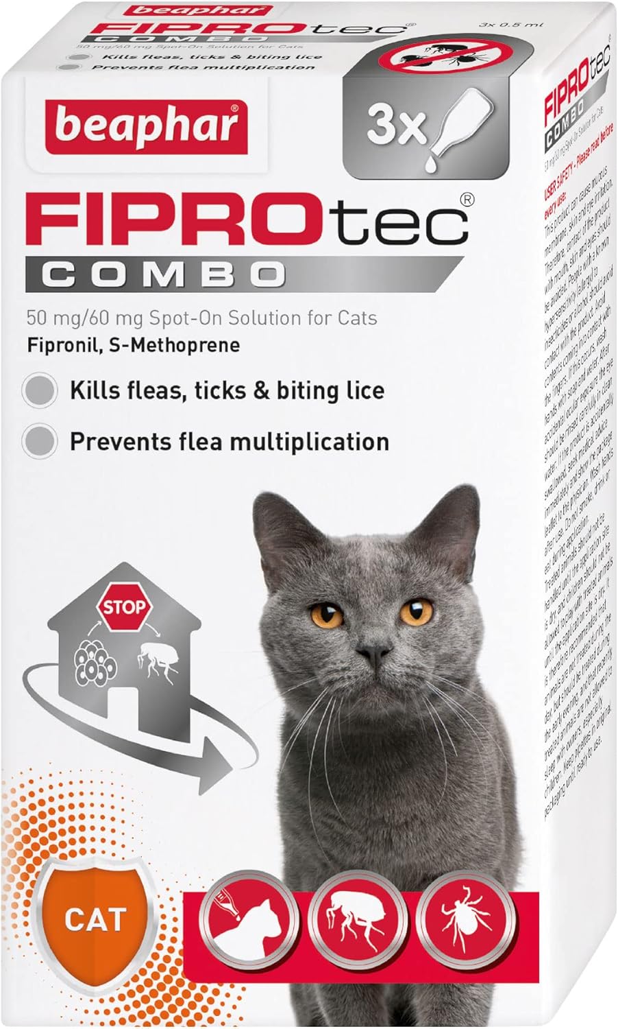 Beaphar - FIPROtec® COMBO for Cats & Kittens - Kills Fleas, Flea Eggs & Ticks - Stops Fleas Multiplying on Pet and in Home - Vet Strength Treatment - 3 Pipettes