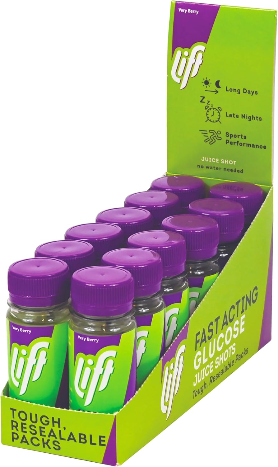 Lift Fast-Acting Glucose Energy Juice Shots, Very Berry, 12 Pack of 60 ml Bottles