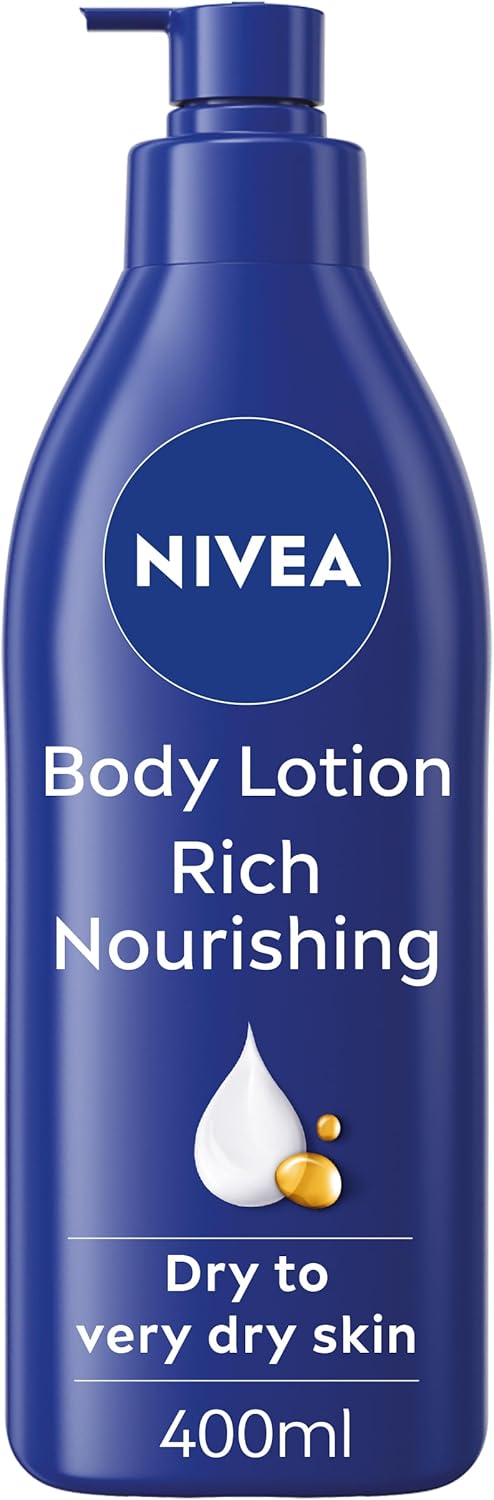 NIVEA Rich Nourishing Body Lotion (400ml), Rich 72H Hydration NIVEA Moisturiser for Dry Skin Made with Deep Moisture Serum and Almond Oil, Intensive Hydration NIVEA Body Lotion, Pack of 1