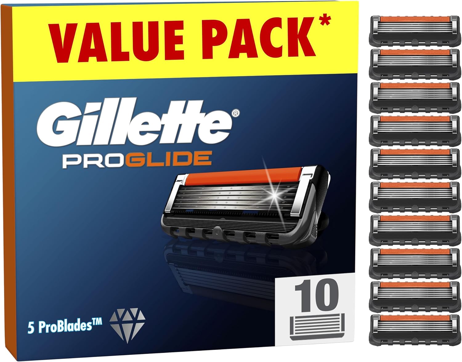 Gillette ProGlide Razor Blades Men, Pack of 10 Razor Blade Refills with Precision Trimmer, 5 Anti-Friction Blades(Packaging may vary)