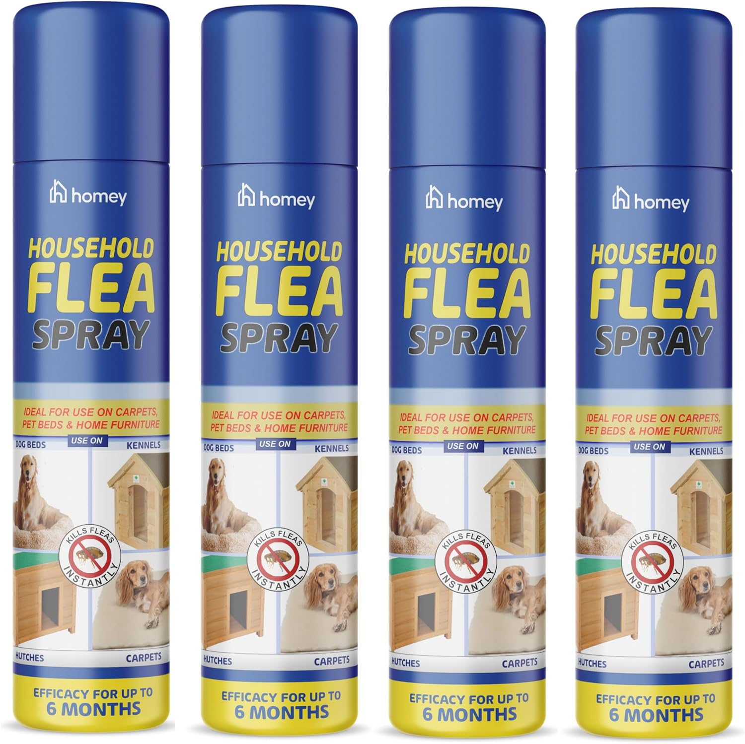 Flea Killer Spray 4 x 200ml Aerosol Animal Flea Dog Cat Tick Protection House