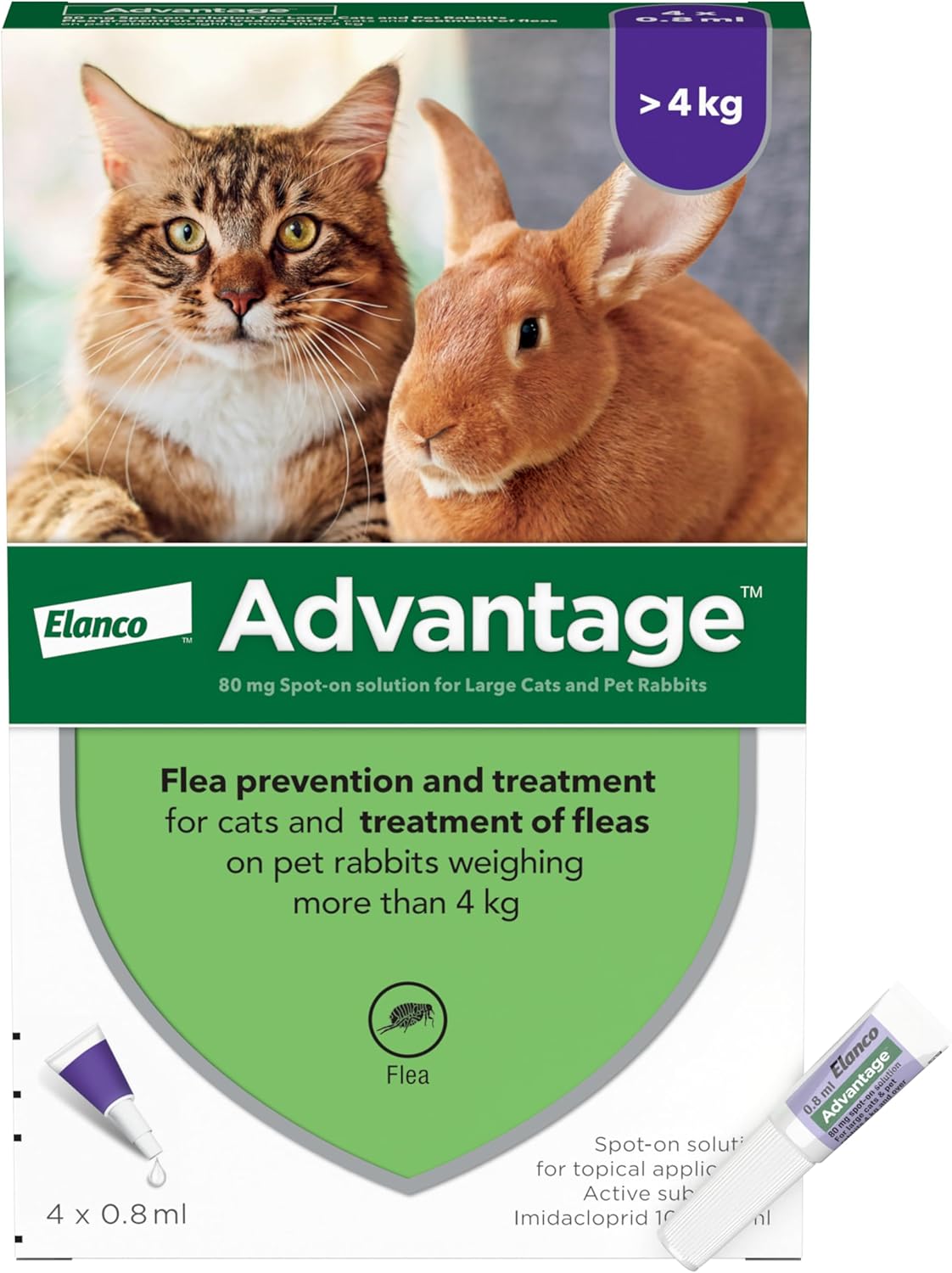 Advantage Flea Treatment 80 for Large Cats and Rabbits 4x Pipette, For Pets Weighing More than 4kg, Spot-on Treatment to Kill and Prevent Fleas on Large Cats and Treat Fleas on Pet Rabbits