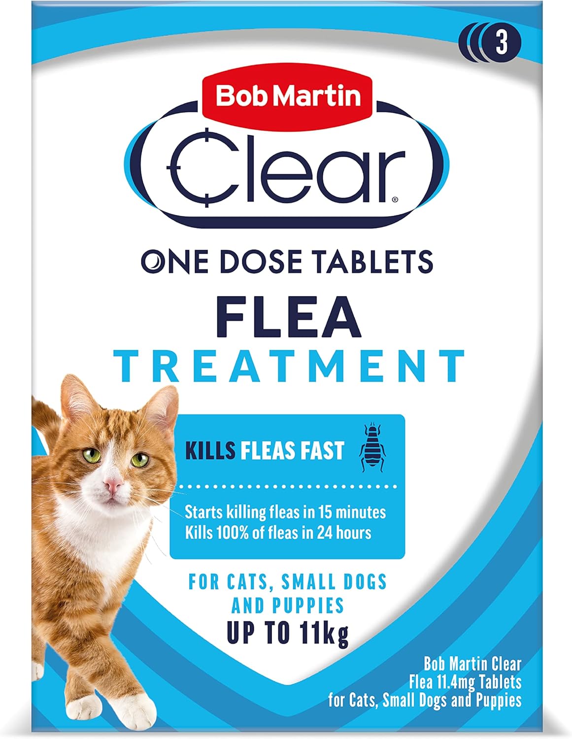 Bob Martin Clear | Cat Flea Tablets, also Suitable for Small Dogs & Puppies (2-10 Kg) | Effective Treatment, Kills 100% of Fleas within 24 Hours (3 Tablets)