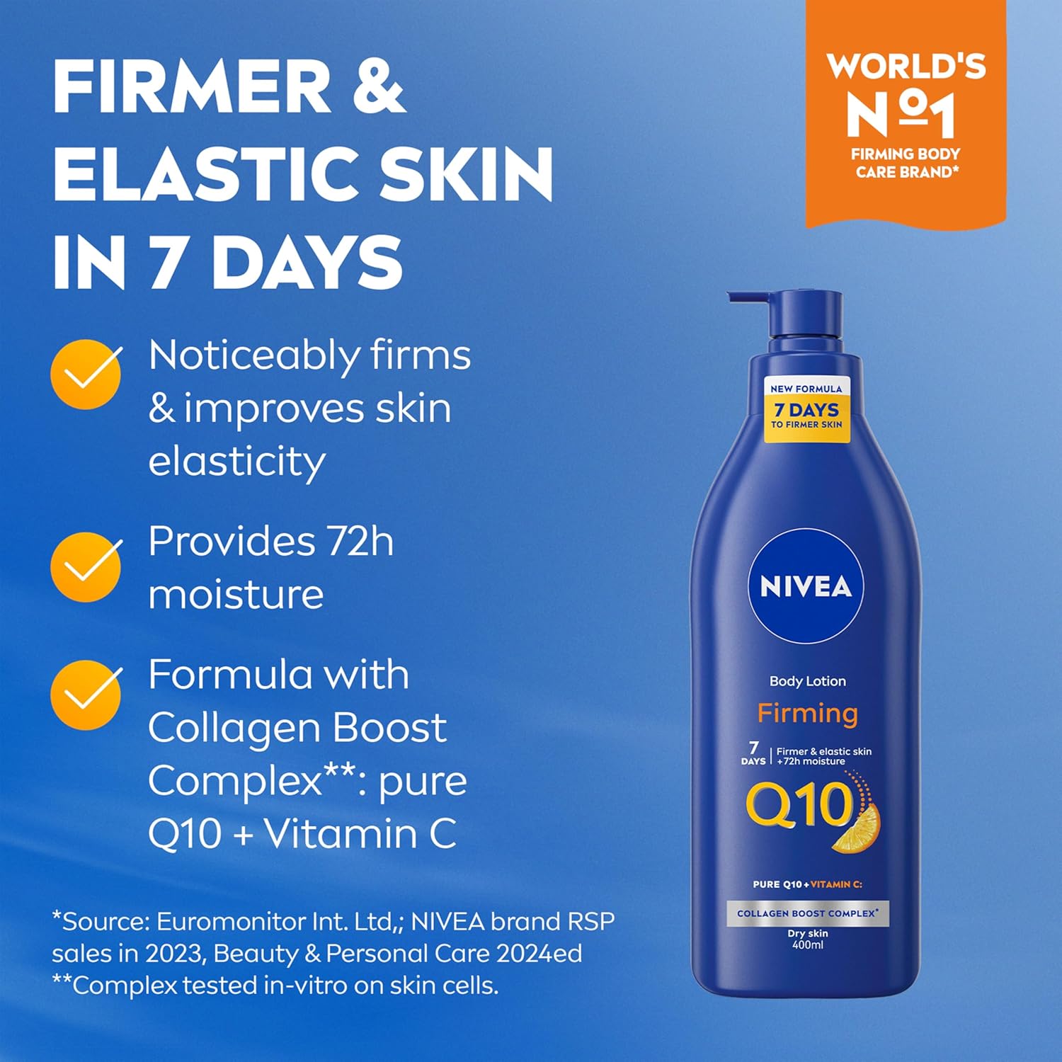 NIVEA Q10 Firming Rich Body Lotion + Vitamin C (400ml), Firming Body Lotion with Collagen Booster Complex, 72H NIVEA Moisturiser, NIVEA Body Lotion for Dry Skin