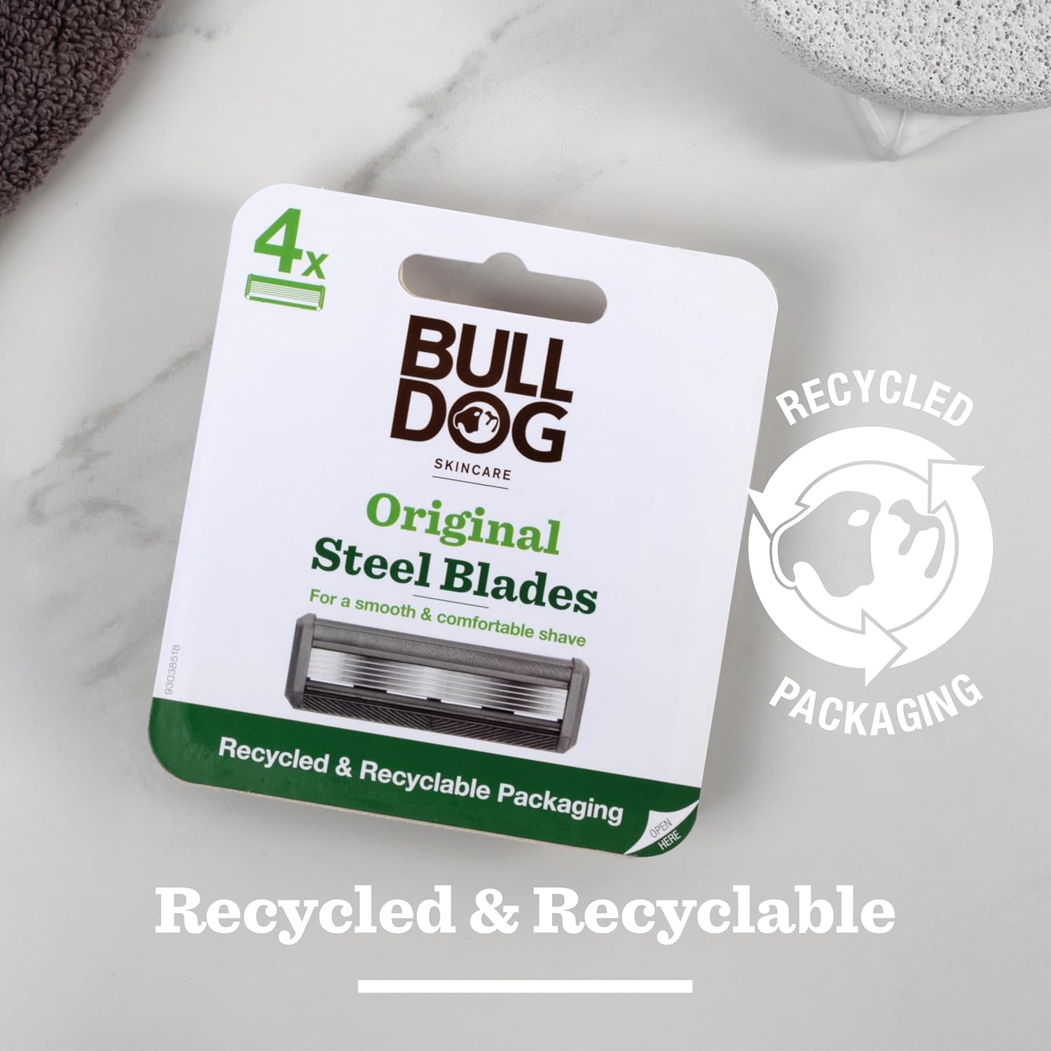 Bulldog Skincare Original Men's Razor Refills, With 5 Tempered Steel Blades on Each of the Four Refill Blades, Works With All Bulldog Reusable Razor Handles, 4 Pack