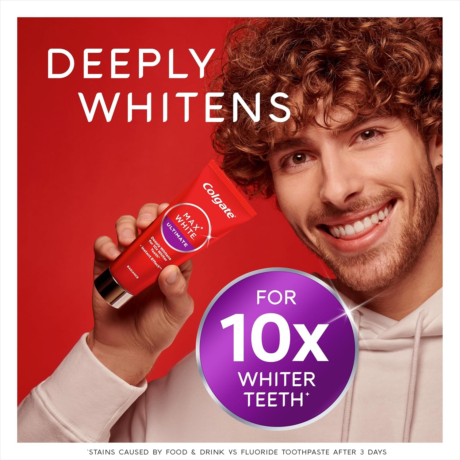 Colgate Max White Ultimate Radiance Whitening Toothpaste 75ml - 10X whiter teeth* - Instant teeth whitening toothpaste^ - Deeply* whitens - Helps prevent future stains - Enamel safe for daily use