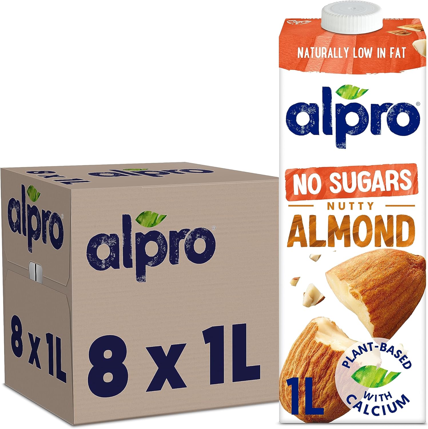 Alpro Almond No Sugars Plant-Based Long Life Drink, Vegan & Dairy Free, 1L (Pack of 8), 8.07 Kg