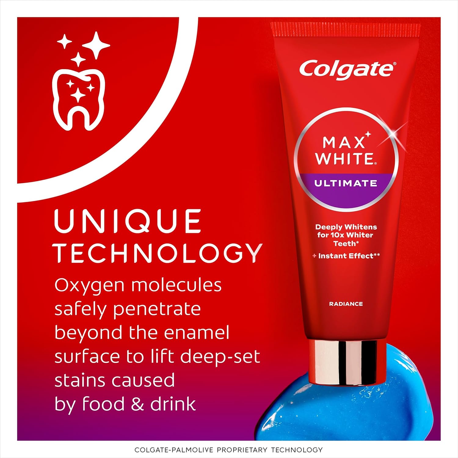 Colgate Max White Ultimate Radiance Whitening Toothpaste 75ml - 10X whiter teeth* - Instant teeth whitening toothpaste^ - Deeply* whitens - Helps prevent future stains - Enamel safe for daily use