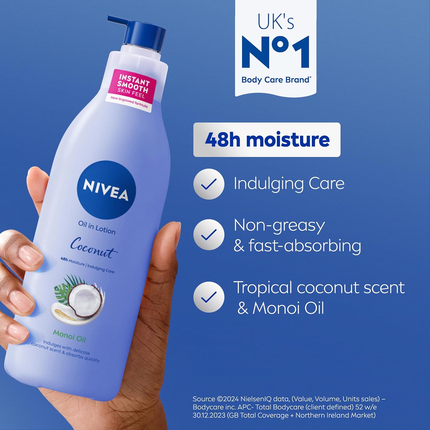 NIVEA Oil In Lotion Coconut & Monoi Oil (400ml), Replenishing Body Lotion with Tropical Coconut Scent & Powerful Monoi Oil, 48H Moisturising Cream, NIVEA Body Lotion