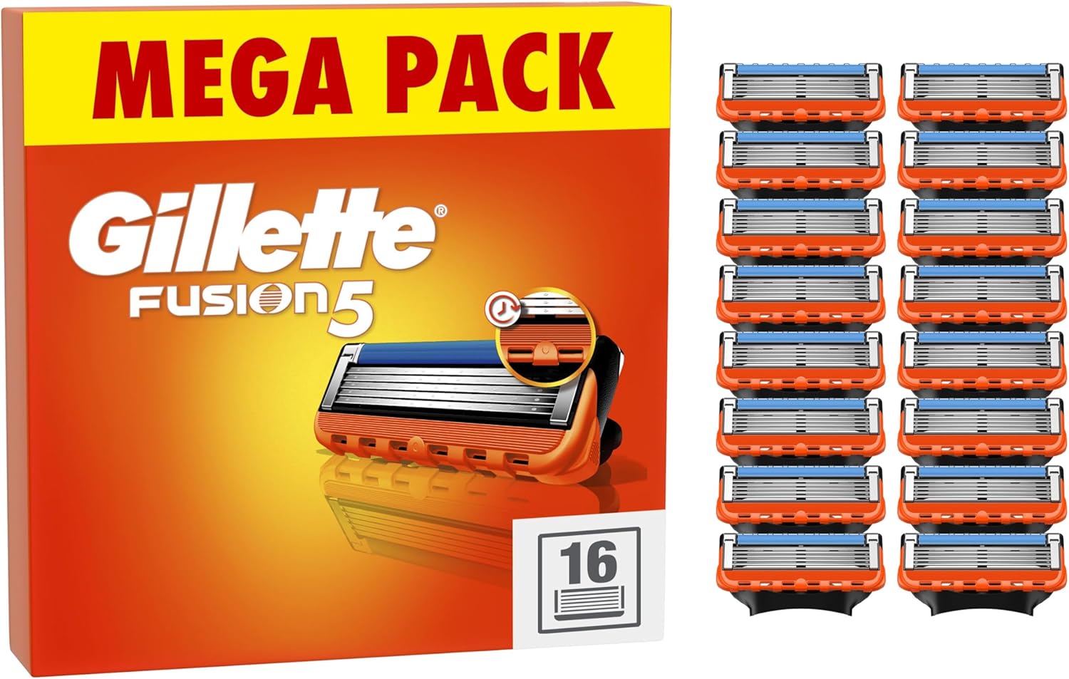 Gillette Fusion5 Razor Blades Men, Pack of 16 Razor Blade Refills with Precision Trimmer, 5 Anti-Friction Blades (Packaging may vary)